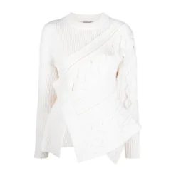 Alexander McQueen Hvit Rundhalset Genser - Elegant Strikkejakke for Damer