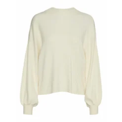 VERO MODA Beige VMNancy Highneck Volume Blouse - Elegant Strikkegenser for Damer