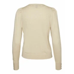 VERO MODA Beige Silke Ls O-Neck Button Blouse Genser - Elegant Overdel for Damer