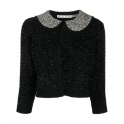 Alice + Olivia Rundhalset strikkejakke i svart - Elegant og tidløs stil