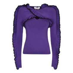 MSGM Rundhalset strikkejakke i lilla - Elegant og moderne dameoverdel