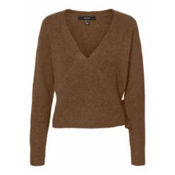 VERO MODA Brun Heaven Ls Wrap Cardigan - Elegant Strikkejakke i Brun