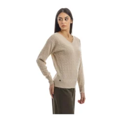 Manila Grace V-hals Strikkegenser i Beige - Elegant og behagelig damegenser -Dame-strikkegensere Salg unnamed file 4125