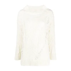 Ermanno Scervino Rundhalset strikkejakke i beige - Elegant dameoverdel