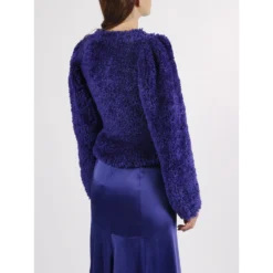 Stella McCartney FURRY TEXTURET STRÅKLIET CROP GENSER I Blå - Elegant og moderne strikkejakke for damer -Dame-strikkegensere Salg unnamed file 4185