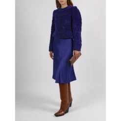 Stella McCartney FURRY TEXTURET STRÅKLIET CROP GENSER I Blå - Elegant og moderne strikkejakke for damer -Dame-strikkegensere Salg unnamed file 4186