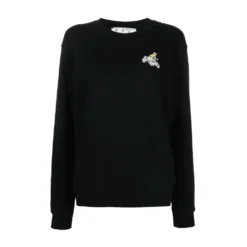 Off White Rundhalset Strikkgenser i Svart - Elegant og Komfortabel