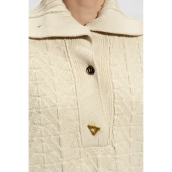 Aeron Bay Sweater With Collar Beige - Elegant Dame Strikkejakke