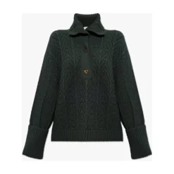 Aeron Bay Sweater With Collar Green - Elegant Dame Strikkejakke