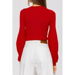 Stella McCartney Ribbed Sweater Red - Elegant Dame Overdeler i Strikk