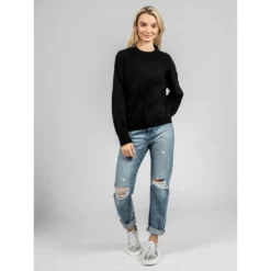 Guess Rundhalset strikkejakke i svart - Elegant og behagelig damegenser -Dame-strikkegensere Salg unnamed file 4403