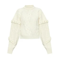 Iceberg Sweater med Ståkrage i Beige - Elegant strikkejakke for damer -Dame-strikkegensere Salg unnamed file 4483