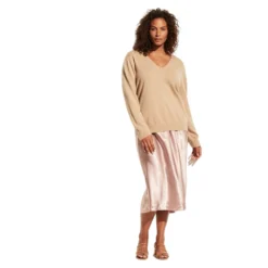 Vince Camel Cashmere V-Neck Sweater - Brown | Premium Dame Strikkegenser