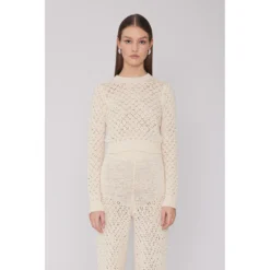 ROTATE Birger Christensen Patricia Cut-Out Knit Top - Hvit | Elegant strikket topp for kvinner