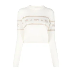 Chiara Ferragni Collection Rundhalset Genser i Beige - Elegant Strikkegenser for Kvinner