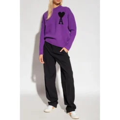 Ami Paris Logo Purple Sweater - Elegant Strikkejakke for Women