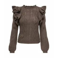 JACQUELINE de YONG Brun Rundhalset Genser - Elegant Strikkejakke for Damer -Dame-strikkegensere Salg unnamed file 4775