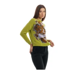 Manila Grace Rundhalset strikket genser i grønn | Elegant og behagelig damegenser -Dame-strikkegensere Salg unnamed file 4876