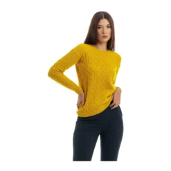 Drumohr Rundhalset strikkejakke i gul - Elegant og behagelig damegenser -Dame-strikkegensere Salg unnamed file 4926