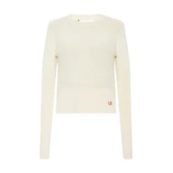Victoria Beckham Logo Beige Sweater - Elegant Dame Strikkegenser