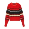 Proenza Schouler Striped Fil Coupe Sweater Red - Elegant Dame Overdeler i Strikk