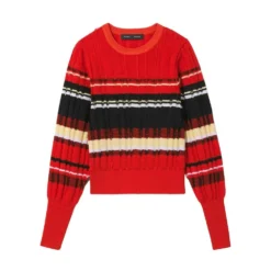 Proenza Schouler Striped Fil Coupe Sweater Red - Elegant Dame Overdeler i Strikk