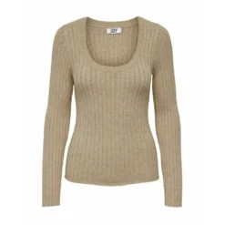 JACQUELINE de YONG Rundhalset strikkejakke i beige - Elegant og behagelig dameoverdel