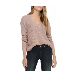 JACQUELINE de YONG V-hals Strikkegenser i Rosa - Elegant Dameoverdel