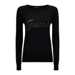 Guess Rund hals strikkejakke i svart - Elegant og behagelig damegenser -Dame-strikkegensere Salg unnamed file 5303