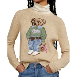 Polo Ralph Lauren New Orleans Polo Bear Sweater Beige - Elegant strikkejakke for damer