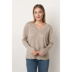 Closed V-neck Knitwear C96541 92M 22 Beige - Elegant Dame Strikkejakke