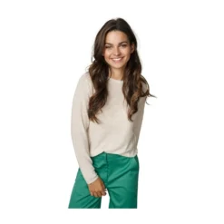 No Man's Land Rundhalset Strikkegenser i Beige - Elegant og Komfortabel Damegenser -Dame-strikkegensere Salg unnamed file 5473