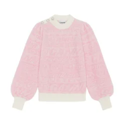 Ganni Egret Pullover Genser i Rosa Mønster - Strikkejakke for Dame -Dame-strikkegensere Salg unnamed file 5558