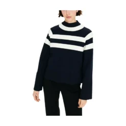 Aigle Striped Chimney Neck Sweater Blue - Dame Overdeler Strikkejakker & Gensere