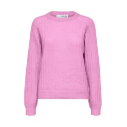 Rosa Selected Femme Slfmoa Strikket Genser i LyserĂžd - Elegant O-Neck Design