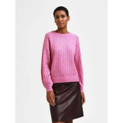Rosa Selected Femme Slfmoa Strikket Genser i Lyserød - Elegant O-Neck Design -Dame-strikkegensere Salg unnamed file 697