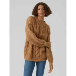 VERO MODA Brun Vmwine Ls O-Neck Genser - Elegant strikket genser for kvinner -Dame-strikkegensere Salg unnamed file 746