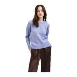Selected Femme Sia Strikket Genser i Lilla - Elegant O-Neck Design -Dame-strikkegensere Salg unnamed file 854