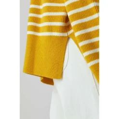 Closed Stripet Crew Neck Genser i Solsikke Gul | Dame Strikkejakker & Gensere