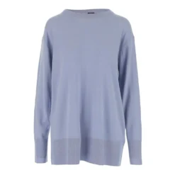 Aspesi Lettvoktet Ull Pullover - Crew Neck, Langermet, Høy Hem - Blå