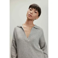Grå Davida Chunky Open Collar Sweater Genser - Strikkejakke for Dame -Dame-strikkegensere Salg unnamed file 923
