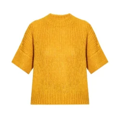 Tory Burch Kortermet Genser i Gul - Elegant Dameoverdel -Dame-strikkegensere Salg unnamed file 935