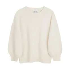 Hvit Davida Quarter Balloon Sleeve Sweater Genser - Høy kvalitet strikkejakke for damer -Dame-strikkegensere Salg unnamed file 952