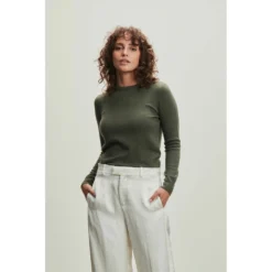 Davida Grønn Basic O-Neck Sweater Genser - Elegant Damegenser i Grønn -Dame-strikkegensere Salg unnamed file 965